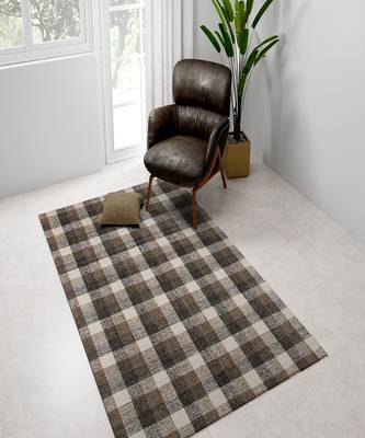 Khaki Wool Tartan 5X7.6 Feet  Hand-Tufted by Saraswati Global 1
