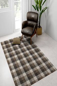 Khaki Wool Tartan 5X7.6 Feet  Hand-Tufted by Saraswati Global