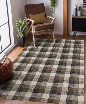 Khaki Wool Tartan 8X10 Feet  Hand-Tufted by Saraswati Global 1