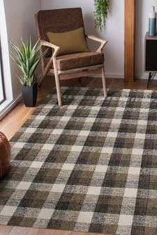 Khaki Wool Tartan 8X10 Feet  Hand-Tufted by Saraswati Global