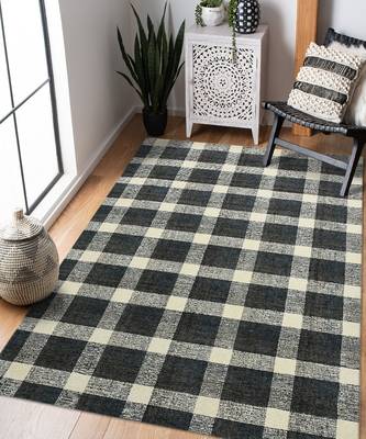 Charcoal Wool Tartan 8X10 Feet  Hand-Tufted by Saraswati Global 1