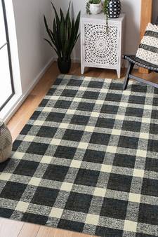 Charcoal Wool Tartan 8X10 Feet  Hand-Tufted by Saraswati Global