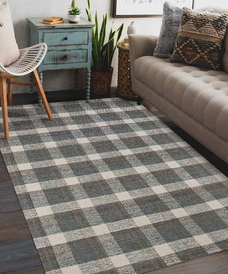 Dark Gray Wool Tartan 5X7.6 Feet  Hand-Tufted by Saraswati Global 1