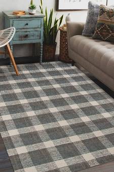 Dark Gray Wool Tartan 5X7.6 Feet  Hand-Tufted by Saraswati Global