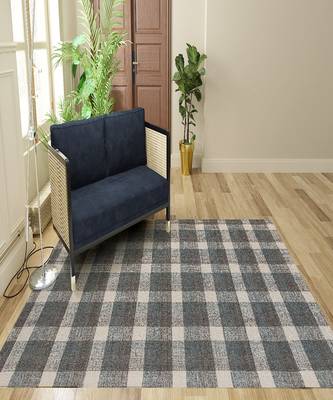 Dark Gray Wool Tartan 8X10 Feet  Hand-Tufted by Saraswati Global 1