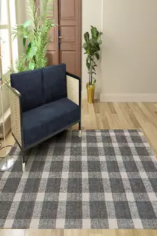Dark Gray Wool Tartan 8X10 Feet  Hand-Tufted by Saraswati Global