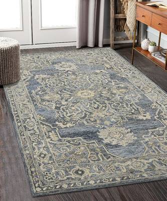 Denim-Gray Woolviscose Vestige 5X7.6 Feet  Hand-Tufted by Saraswati Global 1