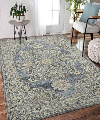 Denim-Gray Woolviscose Vestige 8X10 Feet  Hand-Tufted by Saraswati Global 1