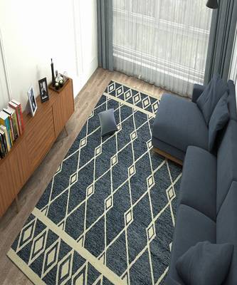 Navy Woolcotton Vista 8X10 Feet  Hand-Tufted by Saraswati Global 1