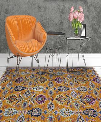 ORANGE Wool BOHO 5X8 Feet  Hand-Tufted by Saraswati Global 1