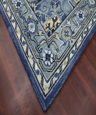 STEEL BLUE Wool BOHO 5X8 Feet  Hand-Tufted by Saraswati Global 2