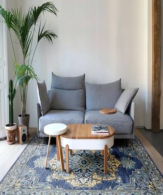 STEEL BLUE Wool BOHO 5X8 Feet  Hand-Tufted by Saraswati Global 1