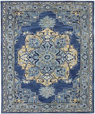 STEEL BLUE Wool BOHO 5X8 Feet  Hand-Tufted by Saraswati Global 4