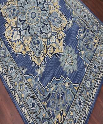 STEEL BLUE Wool BOHO 5X8 Feet  Hand-Tufted by Saraswati Global 5
