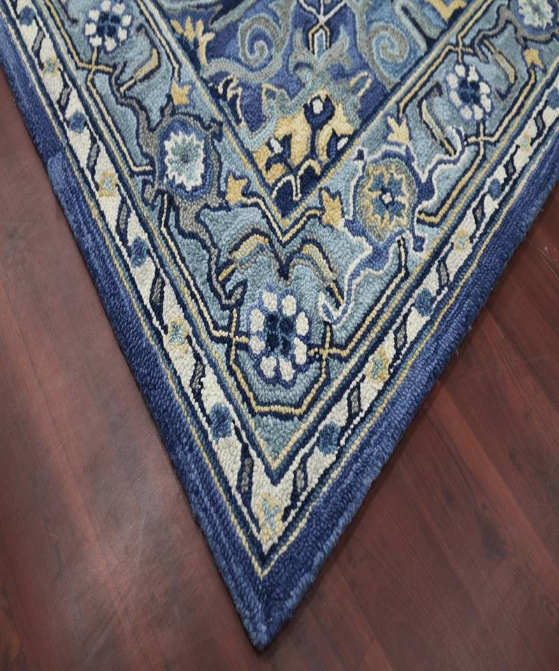 STEEL BLUE Wool BOHO 7.6X9.6 Feet  Hand-Tufted by Saraswati Global