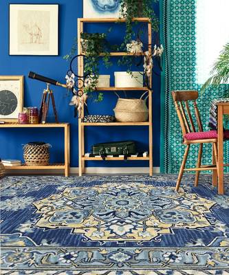 STEEL BLUE Wool BOHO 7.6X9.6 Feet  Hand-Tufted by Saraswati Global 1