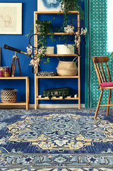STEEL BLUE Wool BOHO 7.6X9.6 Feet  Hand-Tufted by Saraswati Global