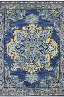 STEEL BLUE Wool BOHO 7.6X9.6 Feet  Hand-Tufted by Saraswati Global