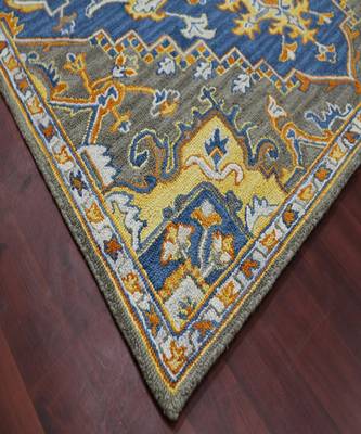 PASTEL BLUE Wool BOHO 5X8 Feet  Hand-Tufted by Saraswati Global 2