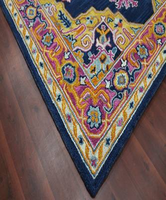 NAVY Wool BOHO 7.6X9.6 Feet  Hand-Tufted by Saraswati Global 1