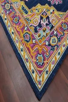 NAVY Wool BOHO 7.6X9.6 Feet  Hand-Tufted by Saraswati Global
