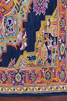 NAVY Wool BOHO 7.6X9.6 Feet  Hand-Tufted by Saraswati Global