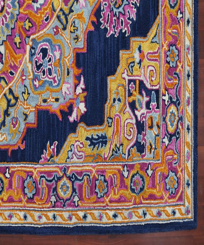NAVY Wool BOHO 7.6X9.6 Feet  Hand-Tufted by Saraswati Global