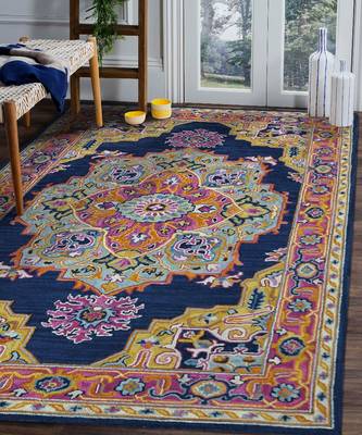 NAVY Wool BOHO 7.6X9.6 Feet  Hand-Tufted by Saraswati Global 3