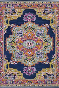 NAVY Wool BOHO 7.6X9.6 Feet  Hand-Tufted by Saraswati Global