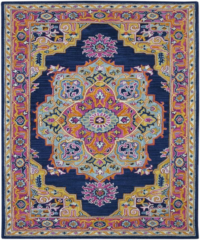 NAVY Wool BOHO 7.6X9.6 Feet  Hand-Tufted by Saraswati Global