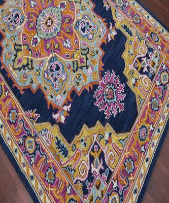 NAVY Wool BOHO 7.6X9.6 Feet  Hand-Tufted by Saraswati Global 5