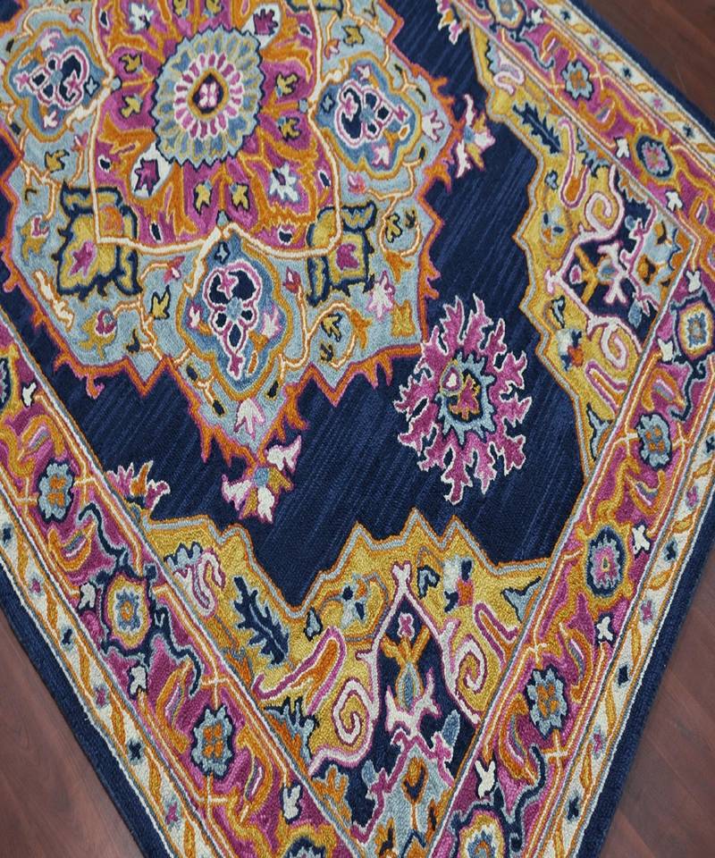 NAVY Wool BOHO 7.6X9.6 Feet  Hand-Tufted by Saraswati Global