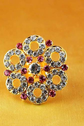 Ring  With Adjustable Gold Platted Stone Meenakari Cz Ad Moti Pearl Polki Kundun