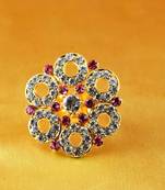 Ring  With Adjustable Gold Platted Stone Meenakari Cz Ad Moti Pearl Polki Kundun