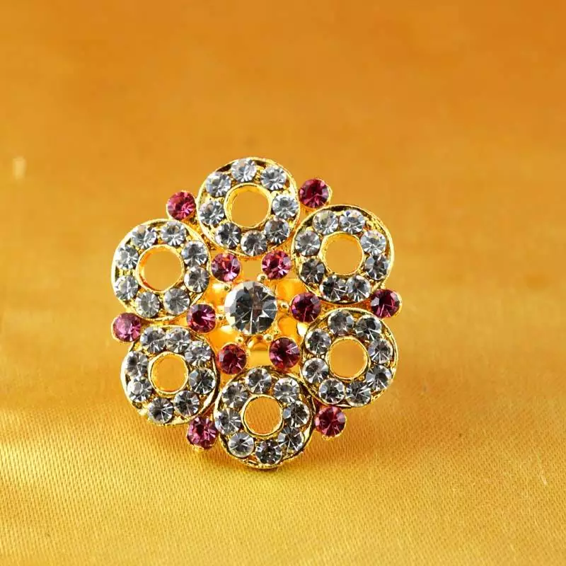 Ring  With Adjustable Gold Platted Stone Meenakari Cz Ad Moti Pearl Polki Kundun