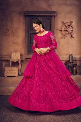 Pink Embroidered Net Semi Stitched Lehenga Choli With Dupatta 1