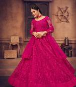 Pink Embroidered Net Semi Stitched Lehenga Choli With Dupatta
