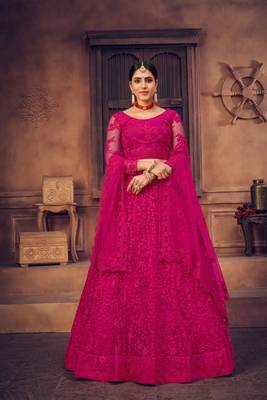 Pink Embroidered Net Semi Stitched Lehenga Choli With Dupatta 2