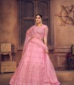 Pink Taffeta Silk Net Semi Stitched Lehenga Choli With Dupatta