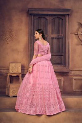 Pink Taffeta Silk Net Semi Stitched Lehenga Choli With Dupatta 3
