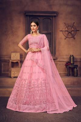 Pink Taffeta Silk Net Semi Stitched Lehenga Choli With Dupatta 4
