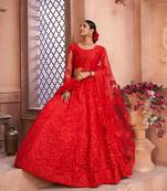 Red Net Semi Stitched Lehenga Choli With Dupatta