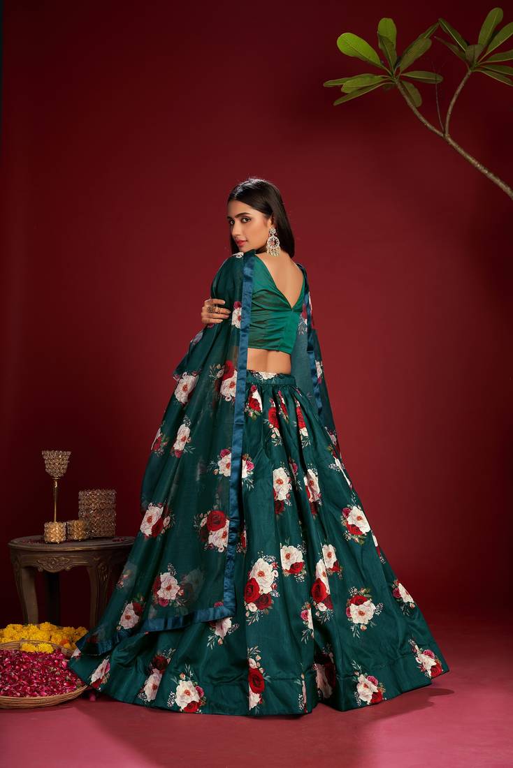 Multi Lace Banglori silk  Semi Stitched Lehenga Choli With Dupatta