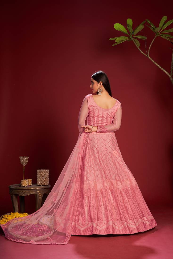 Pink Net Embroidered  Semi Stitched Lehenga Choli With Dupatta