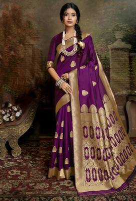 Purple woven silk saree with blouse 1
