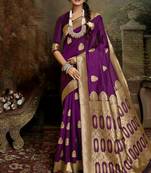Purple woven silk saree with blouse