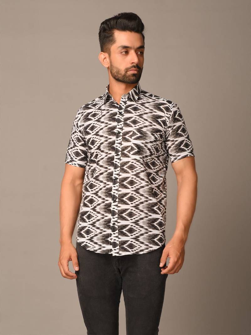 Black printed cotton mens-casual-shirts