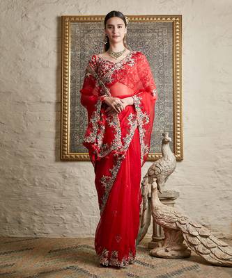 Red Organza Saree 1
