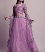 Purple Mirror Lace Net Semi Stitched Lehenga Choli With Dupatta