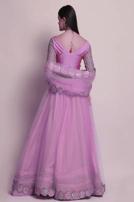 Purple Mirror Lace Net Semi Stitched Lehenga Choli With Dupatta 2